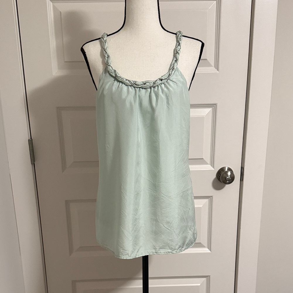 Banana Republic Mint Green Silk  Top with Silver Braided Chain Straps